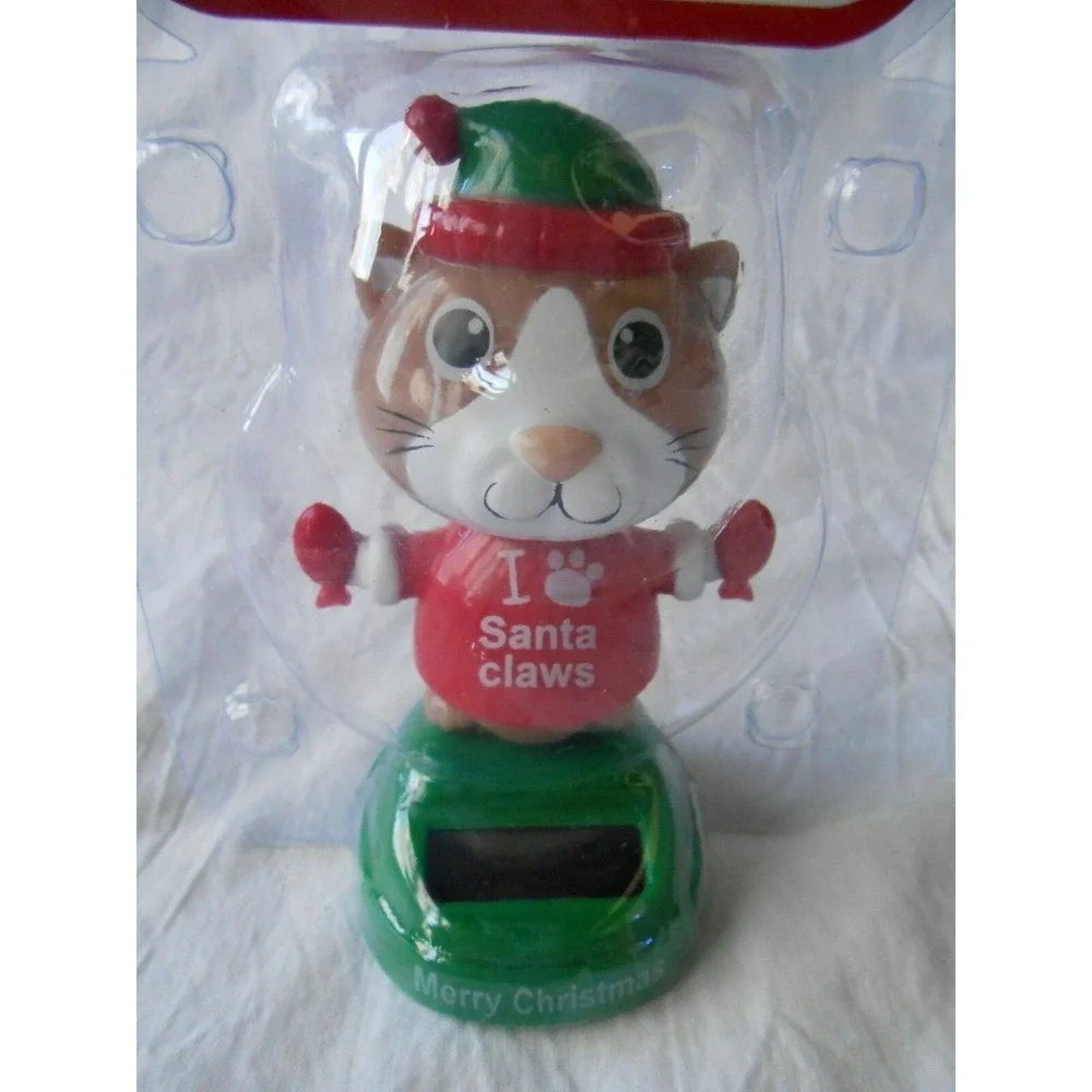 NEW Solar Powered Dancing Merry Christmas‎ Santa Claws Cat Kitty Bobble Head Toy